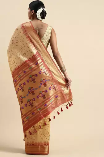 Bandhani Zari Silk Cotton Paithani Saree