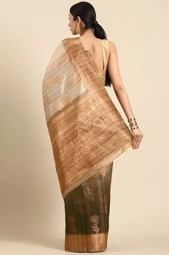 Floral Zari Jute Cotton Baluchari Saree