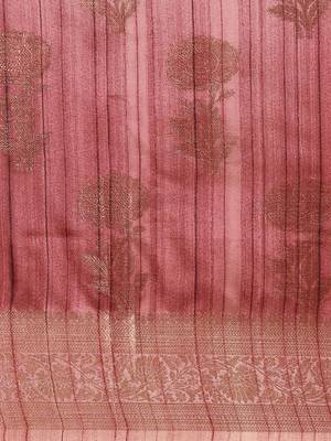 Pink & Gold-Toned Floral Zari Jute Cotton Baluchari Saree 4