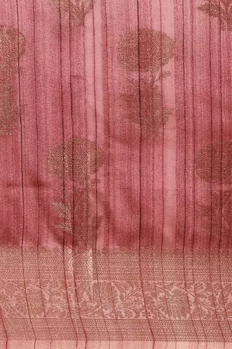 Pink & Gold-Toned Floral Zari Jute Cotton Baluchari Saree