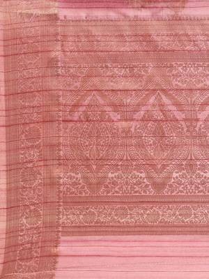 Pink & Gold-Toned Floral Zari Jute Cotton Baluchari Saree 5