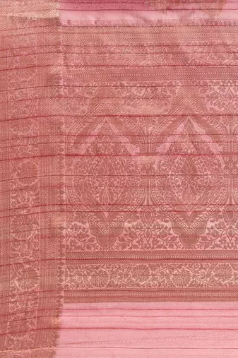 Pink & Gold-Toned Floral Zari Jute Cotton Baluchari Saree