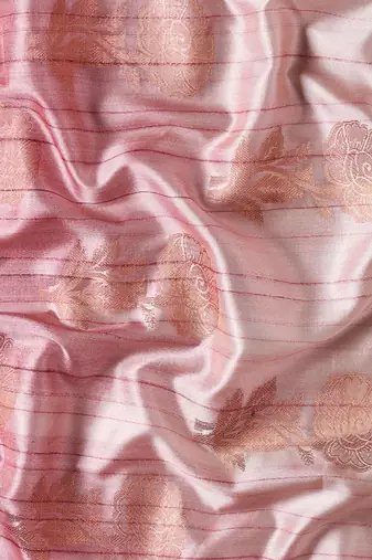 Pink & Gold-Toned Floral Zari Jute Cotton Baluchari Saree