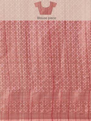 Pink & Gold-Toned Floral Zari Jute Cotton Baluchari Saree 8