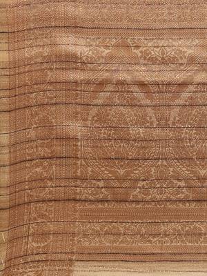 Green & Copper-Toned Ethnic Motifs Zari Jute Cotton Baluchari Saree 5