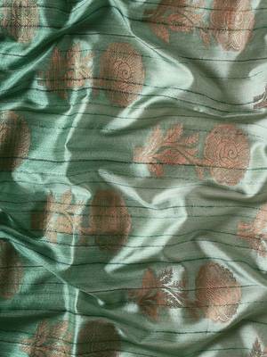 Green & Copper-Toned Ethnic Motifs Zari Jute Cotton Baluchari Saree 6
