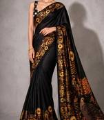 Black color smart and designer printed ready to wear satin saree
