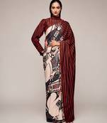 Black color smart and designer printed ready to wear satin saree