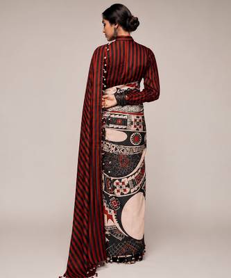 Black color smart and designer printed ready to wear satin saree 2