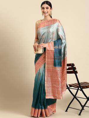 Floral Zari Jute Cotton Baluchari Saree 1
