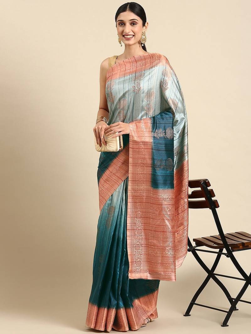 Floral Zari Jute Cotton Baluchari Saree
