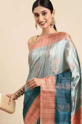 Floral Zari Jute Cotton Baluchari Saree