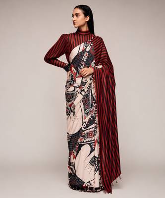 Black color smart and designer printed ready to wear satin saree 3