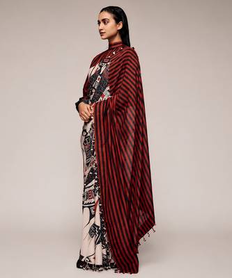 Black color smart and designer printed ready to wear satin saree 4