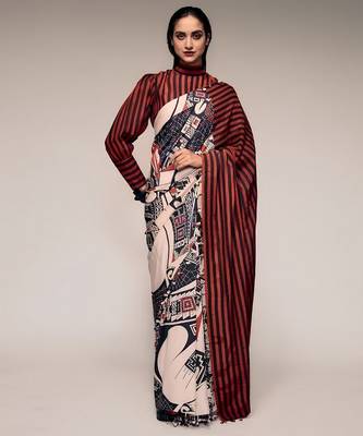 Black color smart and designer printed ready to wear satin saree 5