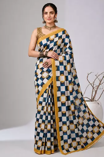 Multy color smart and designer printed ready to wear satin saree