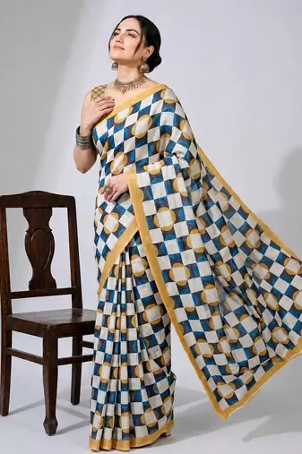 Multy color smart and designer printed ready to wear satin saree