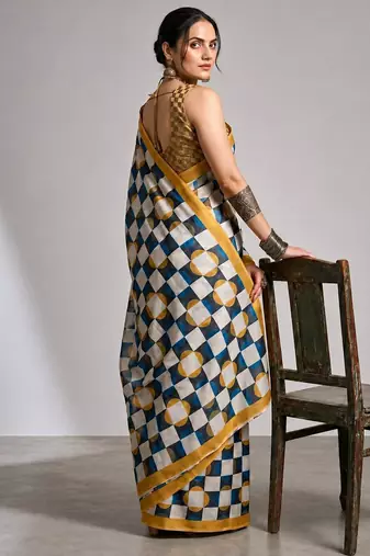 Multy color smart and designer printed ready to wear satin saree