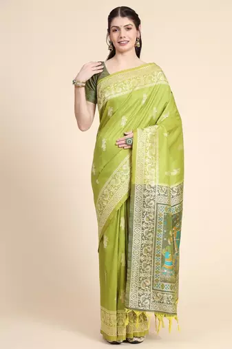 Woven Design Ethnic Motifs Zari Bhagalpuri Saree