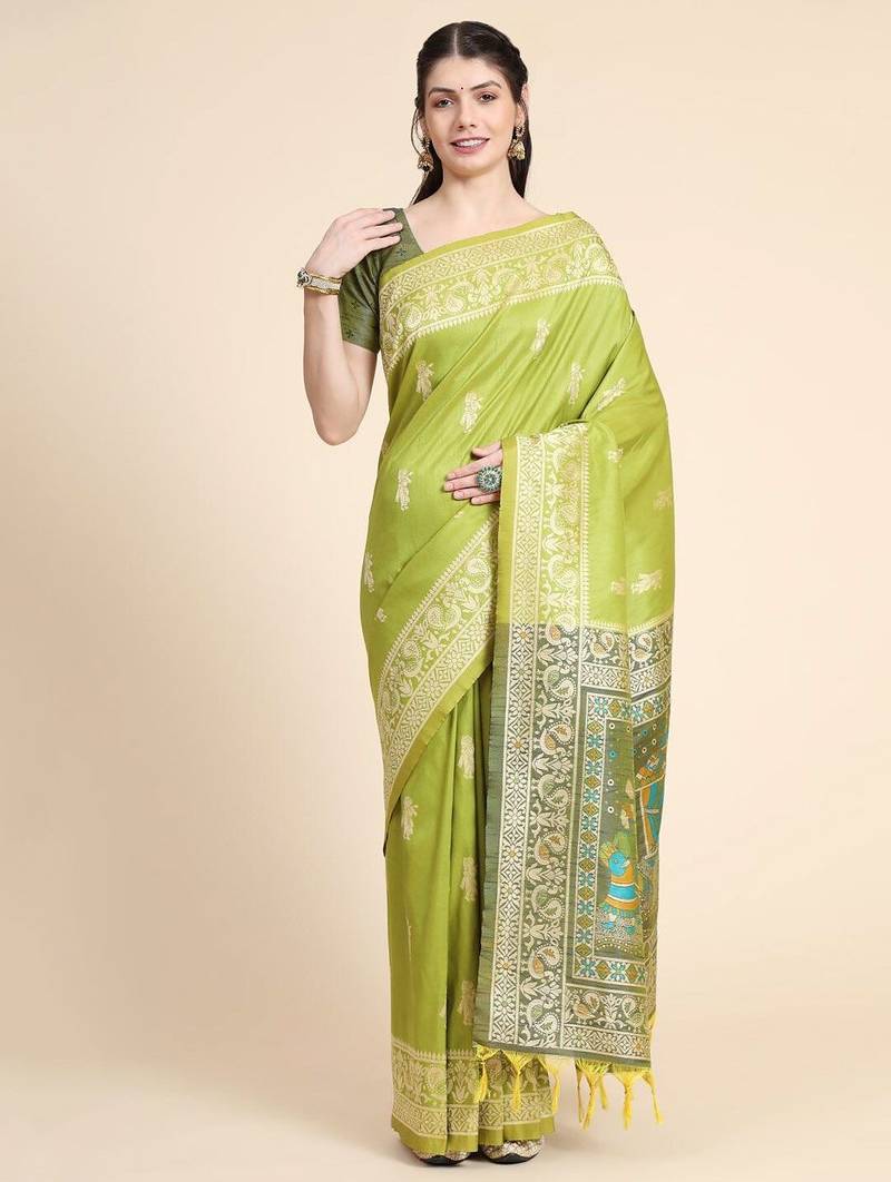 Woven Design Ethnic Motifs Zari Bhagalpuri Saree