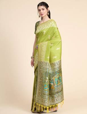Woven Design Ethnic Motifs Zari Bhagalpuri Saree 2