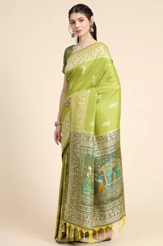Woven Design Ethnic Motifs Zari Bhagalpuri Saree