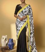 Black color smart and designer printed ready to wear satin saree
