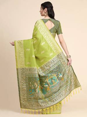 Woven Design Ethnic Motifs Zari Bhagalpuri Saree 3