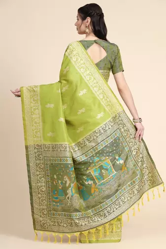 Woven Design Ethnic Motifs Zari Bhagalpuri Saree