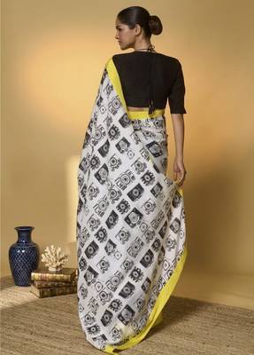 Black color smart and designer printed ready to wear satin saree 2