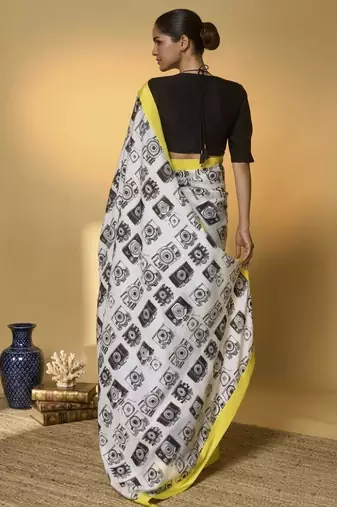 Black color smart and designer printed ready to wear satin saree
