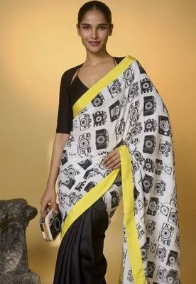 Black color smart and designer printed ready to wear satin saree 3