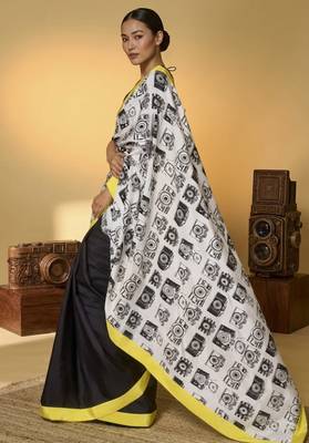 Black color smart and designer printed ready to wear satin saree 4