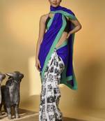 Blue color smart and designer printed ready to wear satin saree
