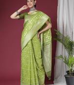 Ethnic Motifs Woven Design Zari Pure Linen Jamdani Saree