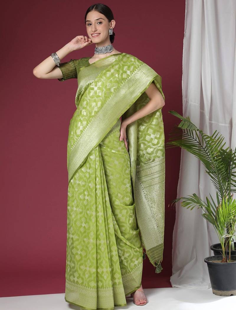 Ethnic Motifs Woven Design Zari Pure Linen Jamdani Saree
