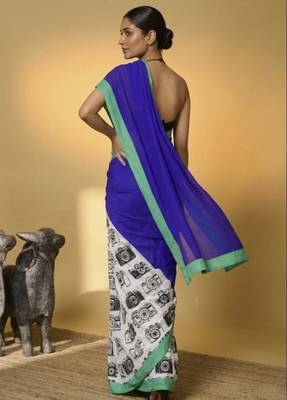 Blue color smart and designer printed ready to wear satin saree 2