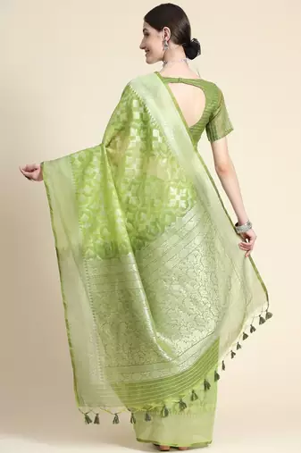 Ethnic Motifs Woven Design Zari Pure Linen Jamdani Saree