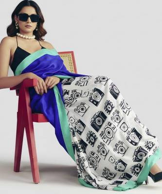 Blue color smart and designer printed ready to wear satin saree 3