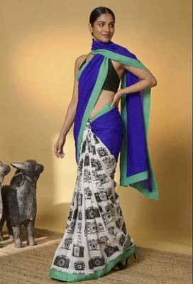 Blue color smart and designer printed ready to wear satin saree 4