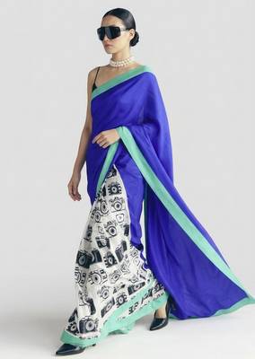 Blue color smart and designer printed ready to wear satin saree 5
