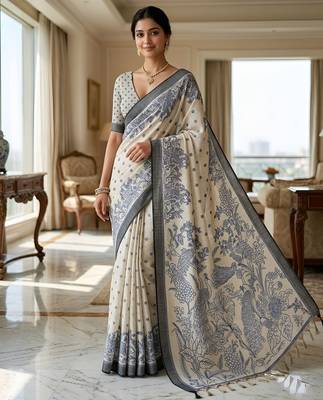 blue color cotton blend designer ethnic partywear saree 1