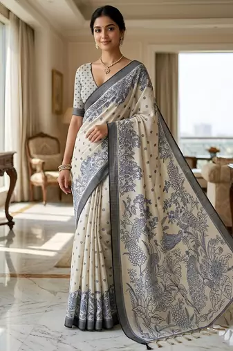 blue color cotton blend designer ethnic partywear saree