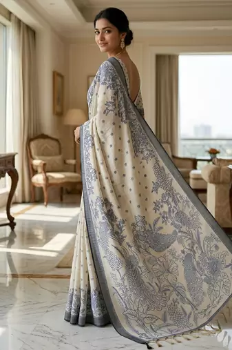 blue color cotton blend designer ethnic partywear saree