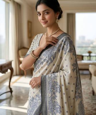 blue color cotton blend designer ethnic partywear saree 3