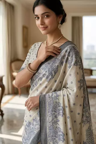 blue color cotton blend designer ethnic partywear saree