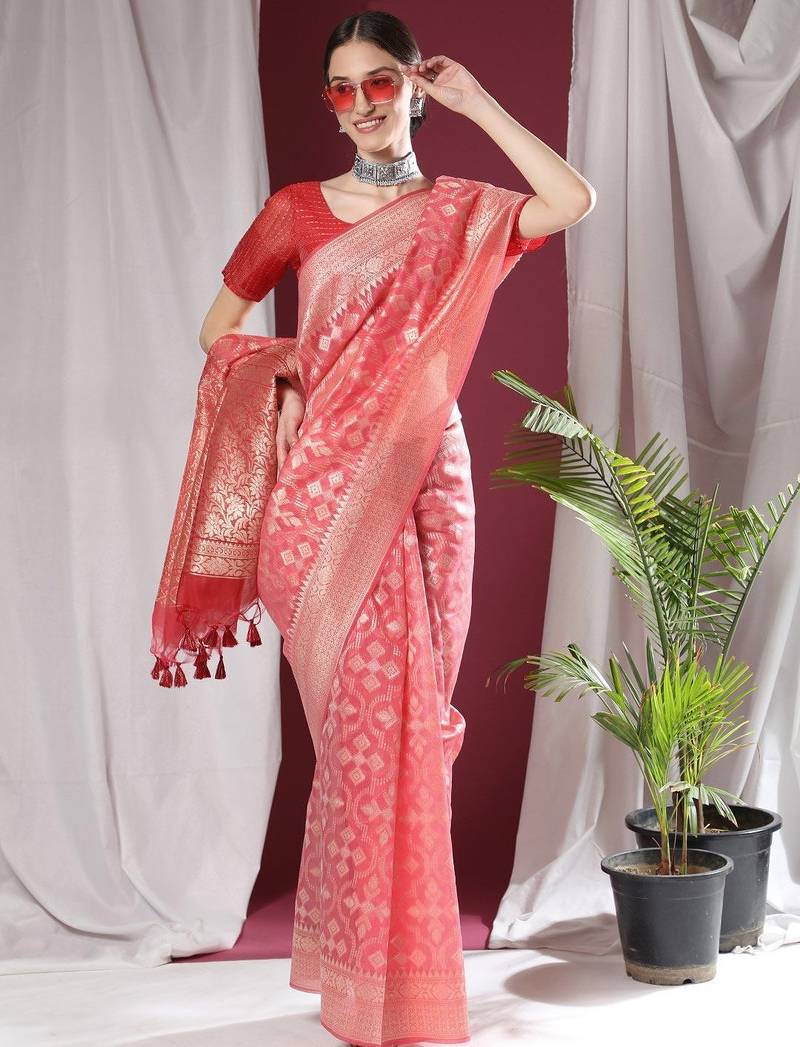 Woven Design Zari Pure Linen Jamdani Saree