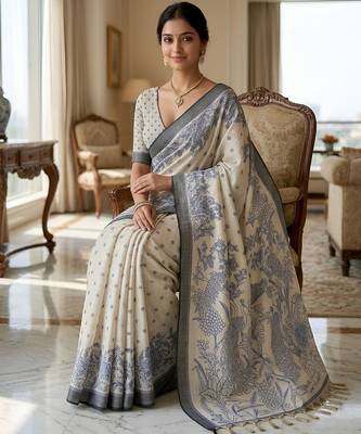 blue color cotton blend designer ethnic partywear saree 4
