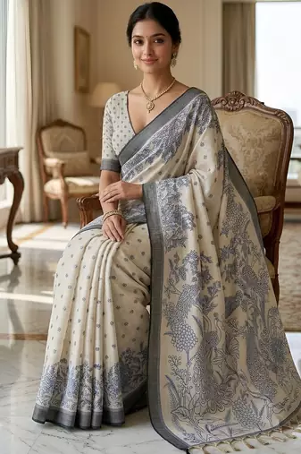 blue color cotton blend designer ethnic partywear saree