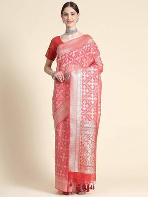 Woven Design Zari Pure Linen Jamdani Saree 2